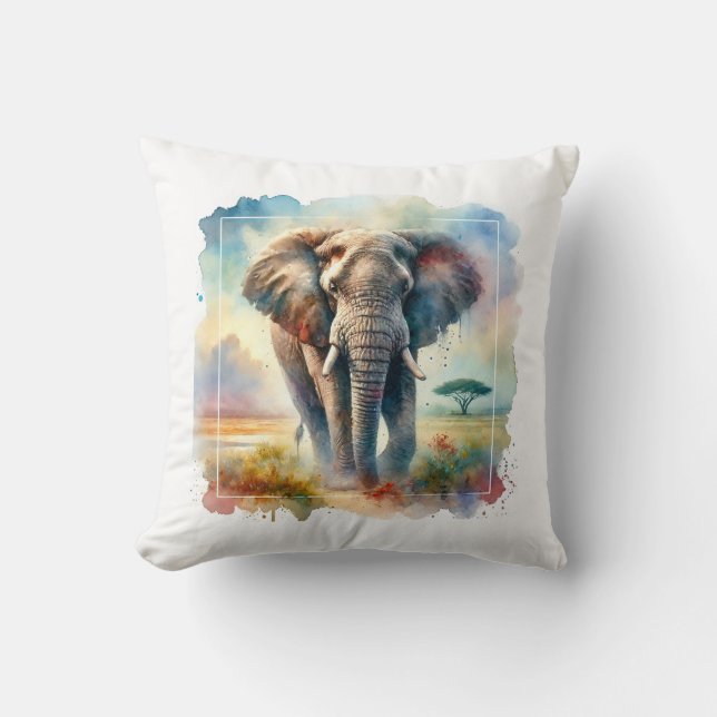 Coussin African Savanna Elephant 140724AREF113 - Watercolo (Recto)