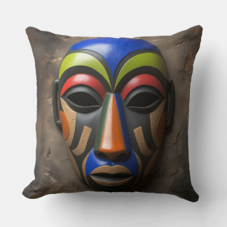 Coussin African Tribal Mask Geometric Symbolism