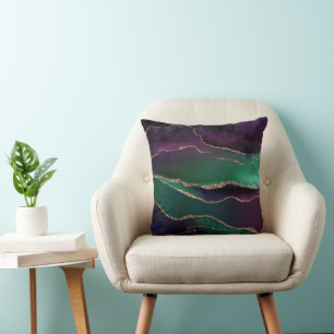 Coussin Agate attrayante   Joyau foncé Tone Pierre Or Vein
