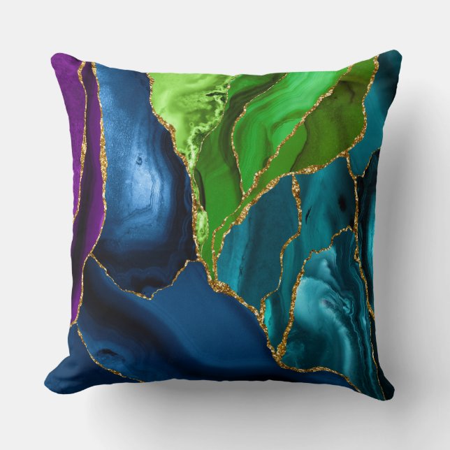 Coussin Agate de paon bleu, violet et vert Faux paillettes (Recto)
