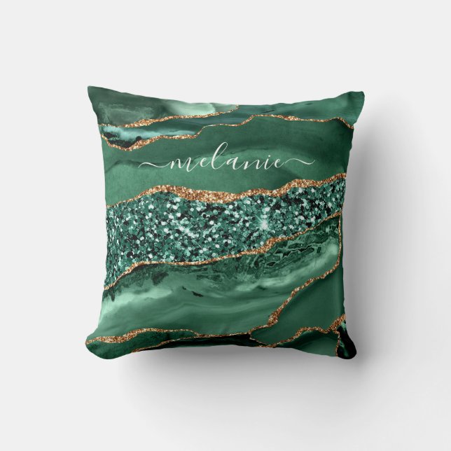 Coussin Agate Green Gold Parties scintillant Marbre Votre  (Recto)