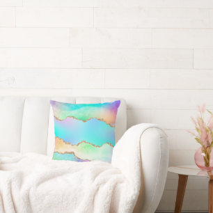 Coussin Agate Holo Faux Iridescente Pastel Ombre Marble