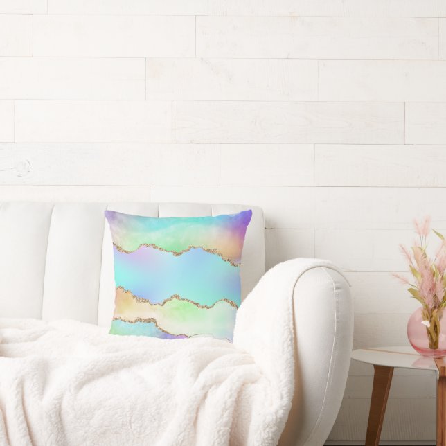 Coussin Agate Holo | Faux Iridescente Pastel Ombre Marble (Canapé)