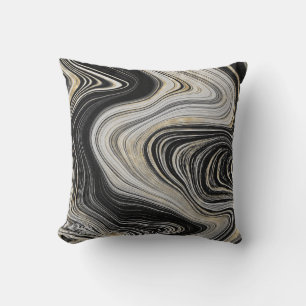 Coussin Agate moderne noir gris et or Pierres précieuses