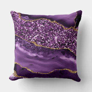 Coussin Agate océanique élégante violette et dorée paillet