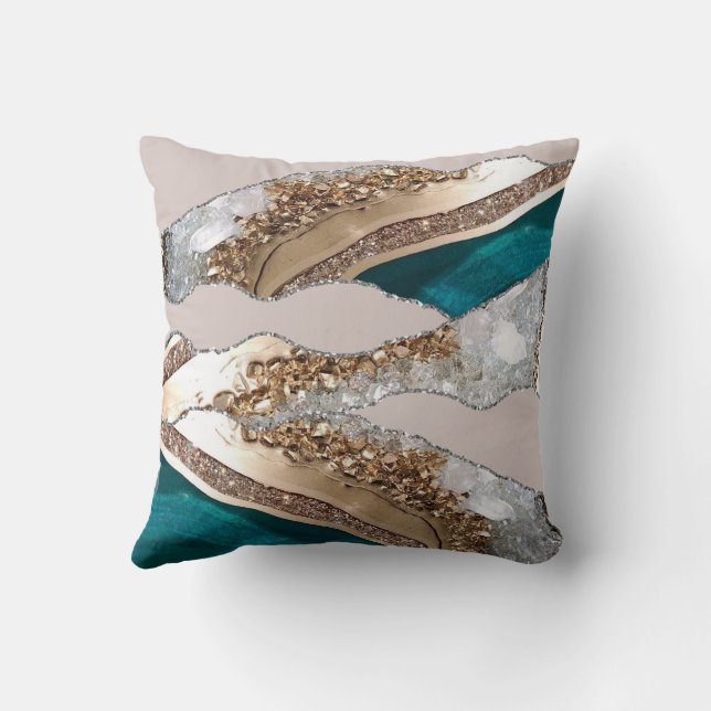 Coussin Agate Turquoise Blue Gold Parties scintillant Marb (Verso)