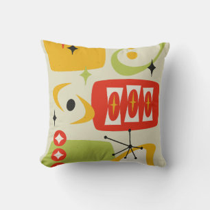 Coussin Âge atomique, milieu du siècle Abstrait 19 Rouge, 