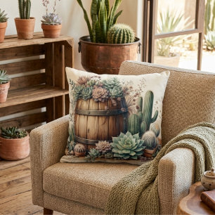 Coussin Agencement Rustique de Succulentes et de Cactus