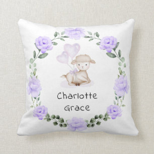 Coussin Agneau mignon Mouton Mouton pourpre vert fleuri Wr