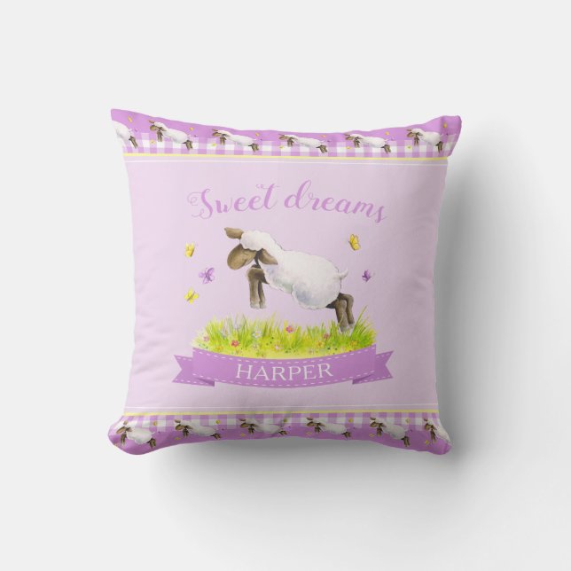 Coussin Agneau sauter mignon nom personnalisé violet (Recto)