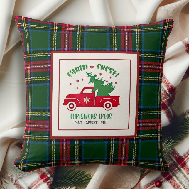 Coussin Agritourisme Arbres de Noël Classique Tartan Plaid (Créateur téléchargé)