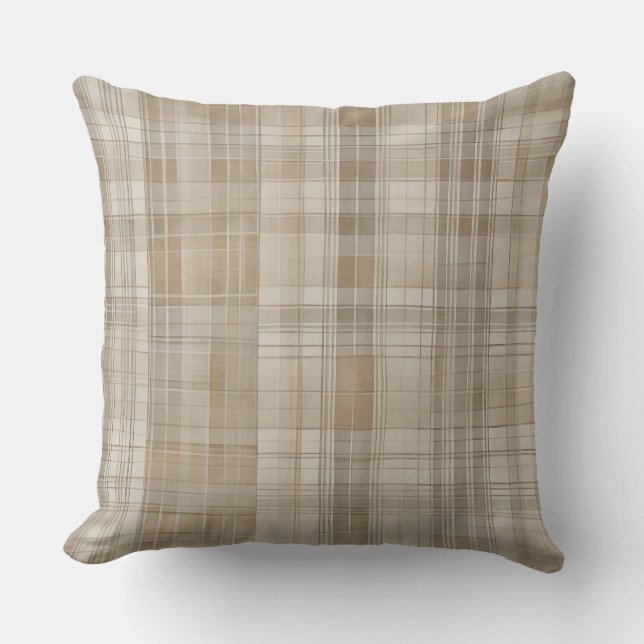 Coussin Agritourisme neutre beige Tan Plaid (Recto)