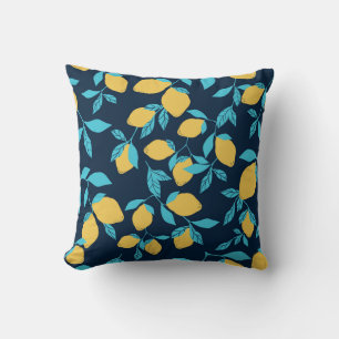 Coussin Agrumes simples : citrons sur le bleu.