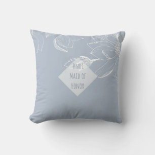 Coussin AIDE D'HONNEUR CADEAU Bleu Dusty Magnolias Blancs