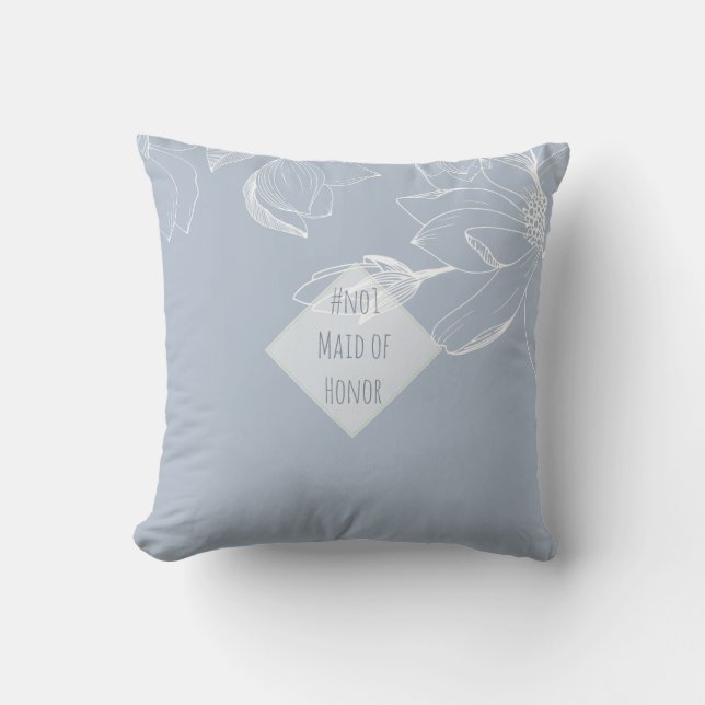 Coussin AIDE D'HONNEUR CADEAU Bleu Dusty Magnolias Blancs (Recto)