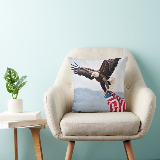 Coussin Aigle à tête blanche avec drapeau américain (Chaise)