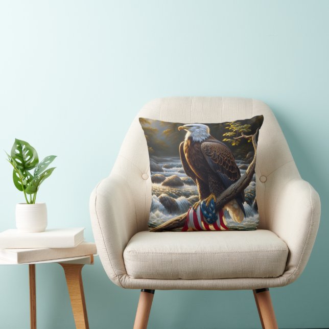 Coussin Aigle à tête blanche avec drapeau américain sur un (Chaise)