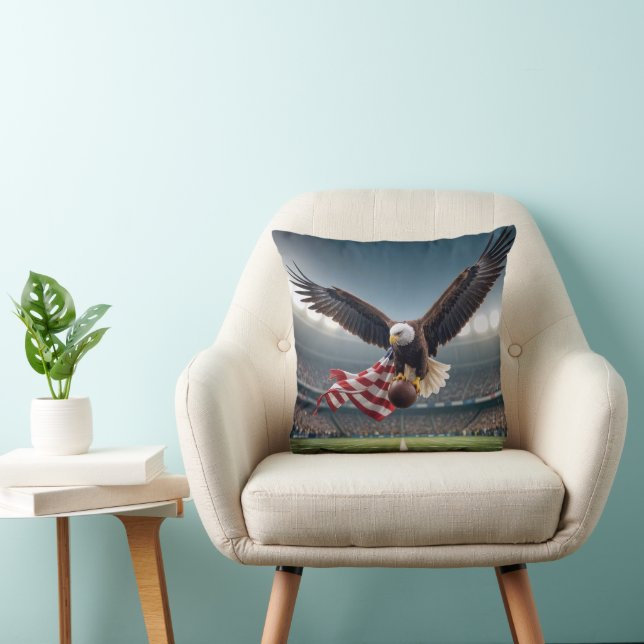Coussin Aigle Bald Volant Avec Football Et Drapeau (Chaise)