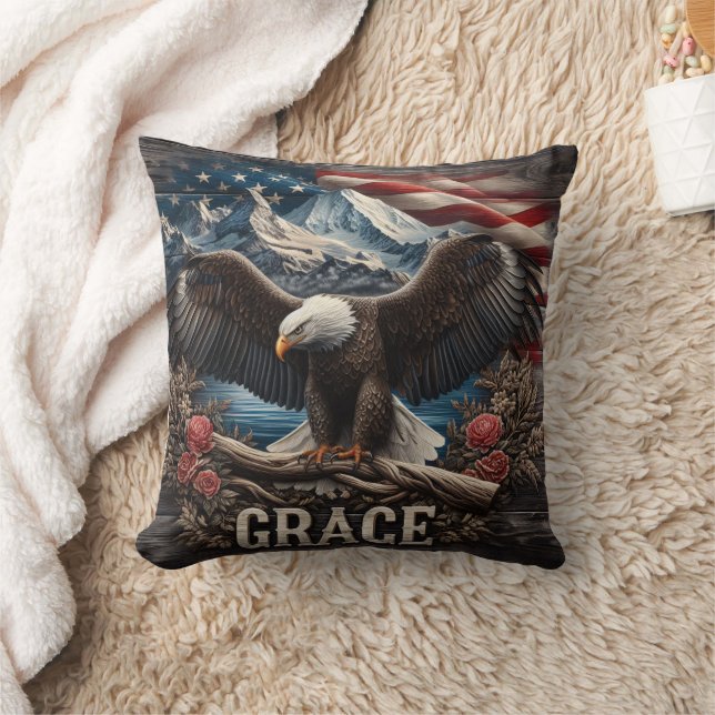 Coussin Aigle Majestic Avec Arrière - plan Drapeau América (Couverture)