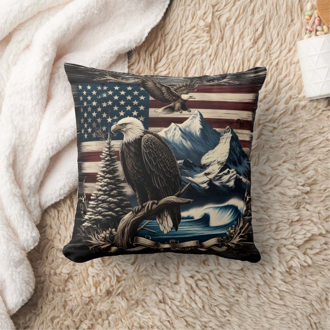 Coussin Aigle majestueux au-dessus du paysage américain à  (Couverture)