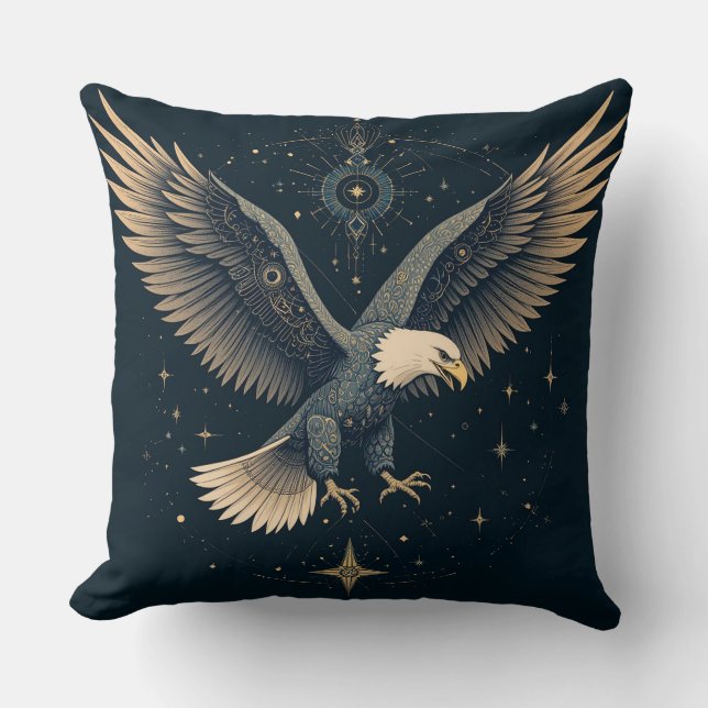 Coussin Aigle Majestueux Bleu Décoration Artistique de Mai (Recto)