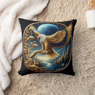 Coussin Aigle majestueux perché au bord d'une rivière sere