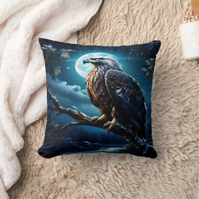 Coussin Aigle Majestueux Perché Sous Ciel Lune (Couverture)