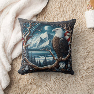 Coussin Aigle majestueux perché sur un arbre avec drapeau 
