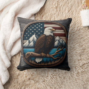 Coussin Aigle sur branche, drapeau américain