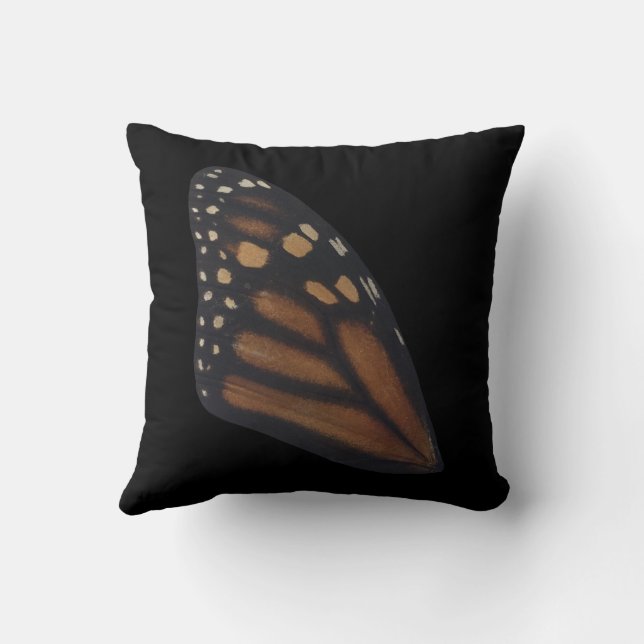Coussin Aile de papillon monarque sur fond noir (Verso)