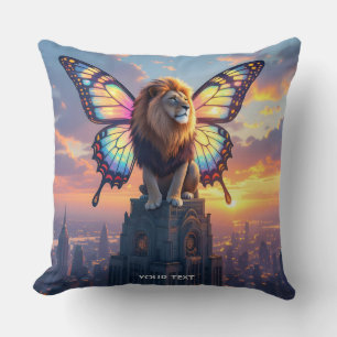 Coussin Ailes de papillon de lion mignon fantasy