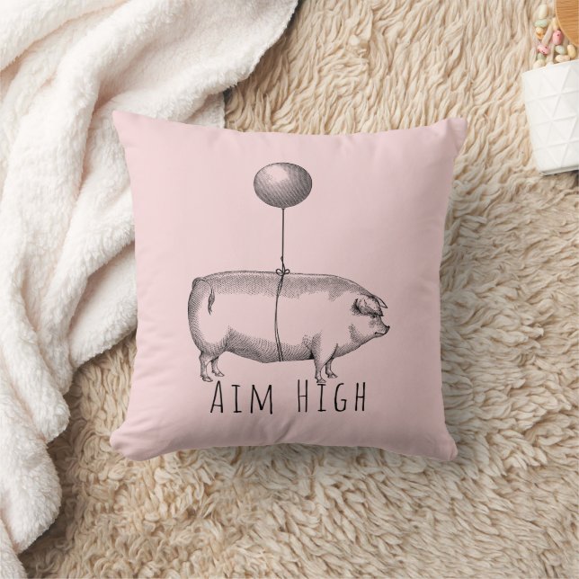 Coussin Aim High Cute Pig and Balloon Inspirational (Couverture)