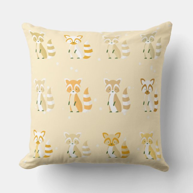 Coussin Aimable pastel flocons de neige raccoons pépinière (Recto)