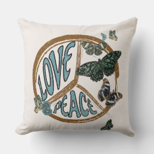 Coussin Aimer La Paix Papillons Vintage Hippie Été