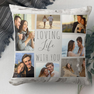 Coussin Aimer la vie avec vous 7 Collage de photos Marbre