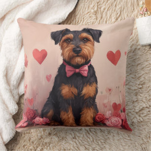 Coussin Airedale avec des roses - Saint-Valentin