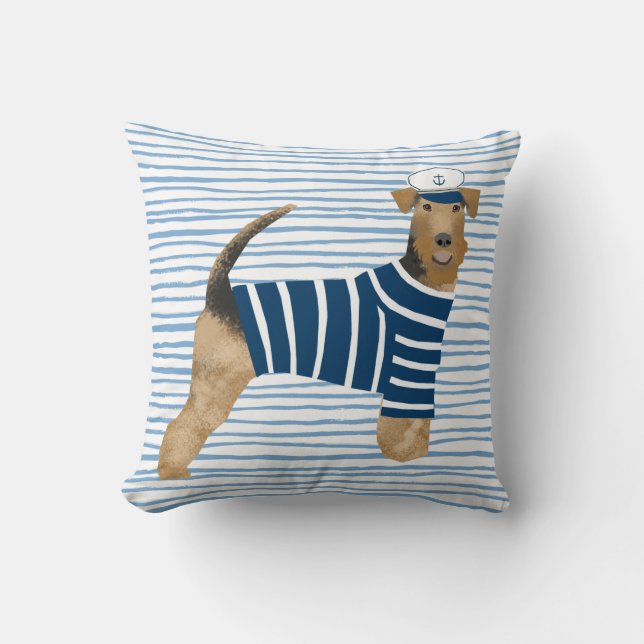 Coussin Airedale Terrier marin Nautical Chien (Recto)