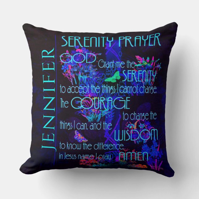 Coussin Ajouter la prière pour la sérénité en bleu (Recto)