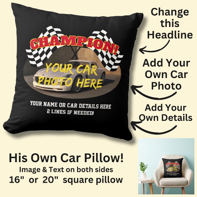 Coussin Ajouter Le Nom Son Texte De Photo De Voiture, Cham (Créateur téléchargé)