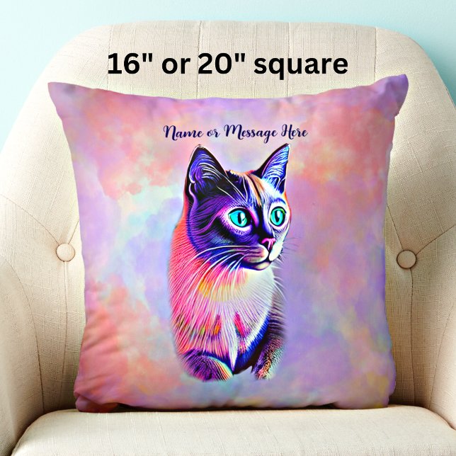 Coussin Ajouter le nom Texte, Pastels Peint Chat Siamais (Créateur téléchargé)