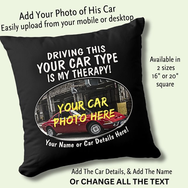 Coussin Ajouter Nom, Sa Photo De Voiture, Texte, Conduire  (Créateur téléchargé)