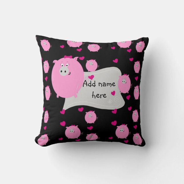 Coussin Ajouter un nom à mignon micropio rose & noir coeur (Recto)