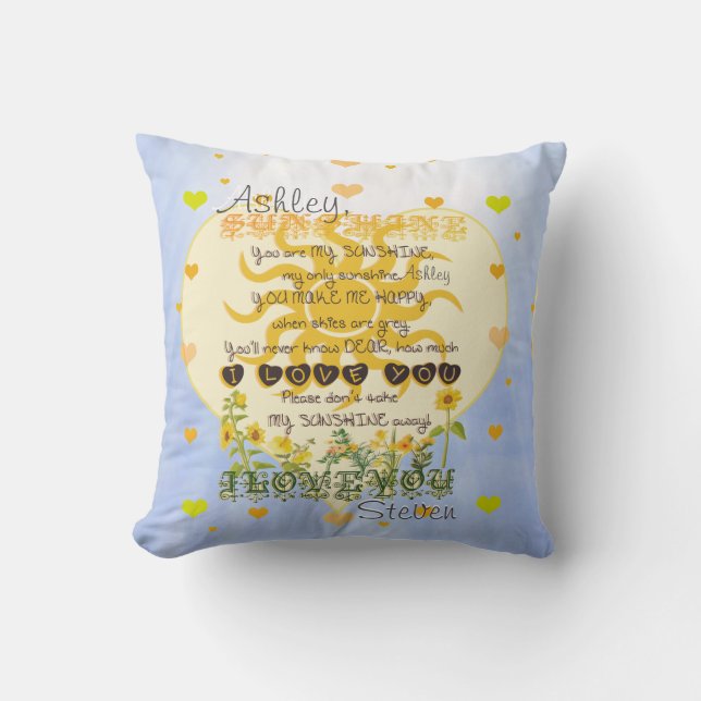 Coussin Ajouter un nom Coeurs et soleil (Recto)