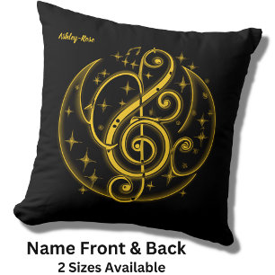 Coussin Ajouter un nom Texte Abstrait Golden Treble Clef s