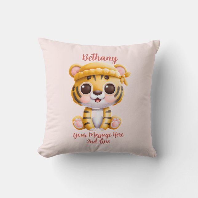 Coussin Ajouter un nom Texte, bébé tigre avec chapeau sur  (Recto)