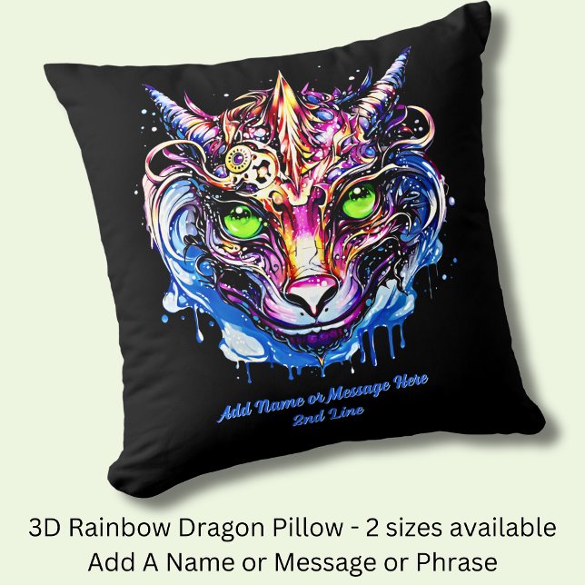 Coussin Ajouter un nom Texte, Dragon Fantastique Rose Bleu (Créateur téléchargé)