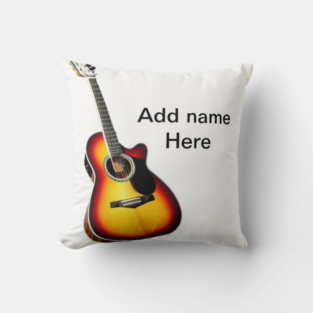 Coussin Ajouter votre nom texte brun acoustique guitare mo (Recto)