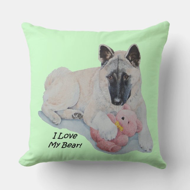 Coussin Akita chien bouddin rose ours en peluche portrait  (Recto)