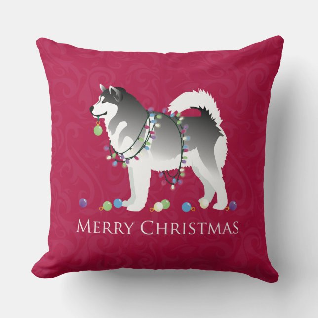 Coussin Alaskien Malamute Chien Joyeux Noël Design (Recto)