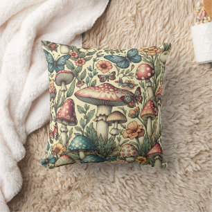 Coussin Album de découpage champignons vintage, fleurs, pa